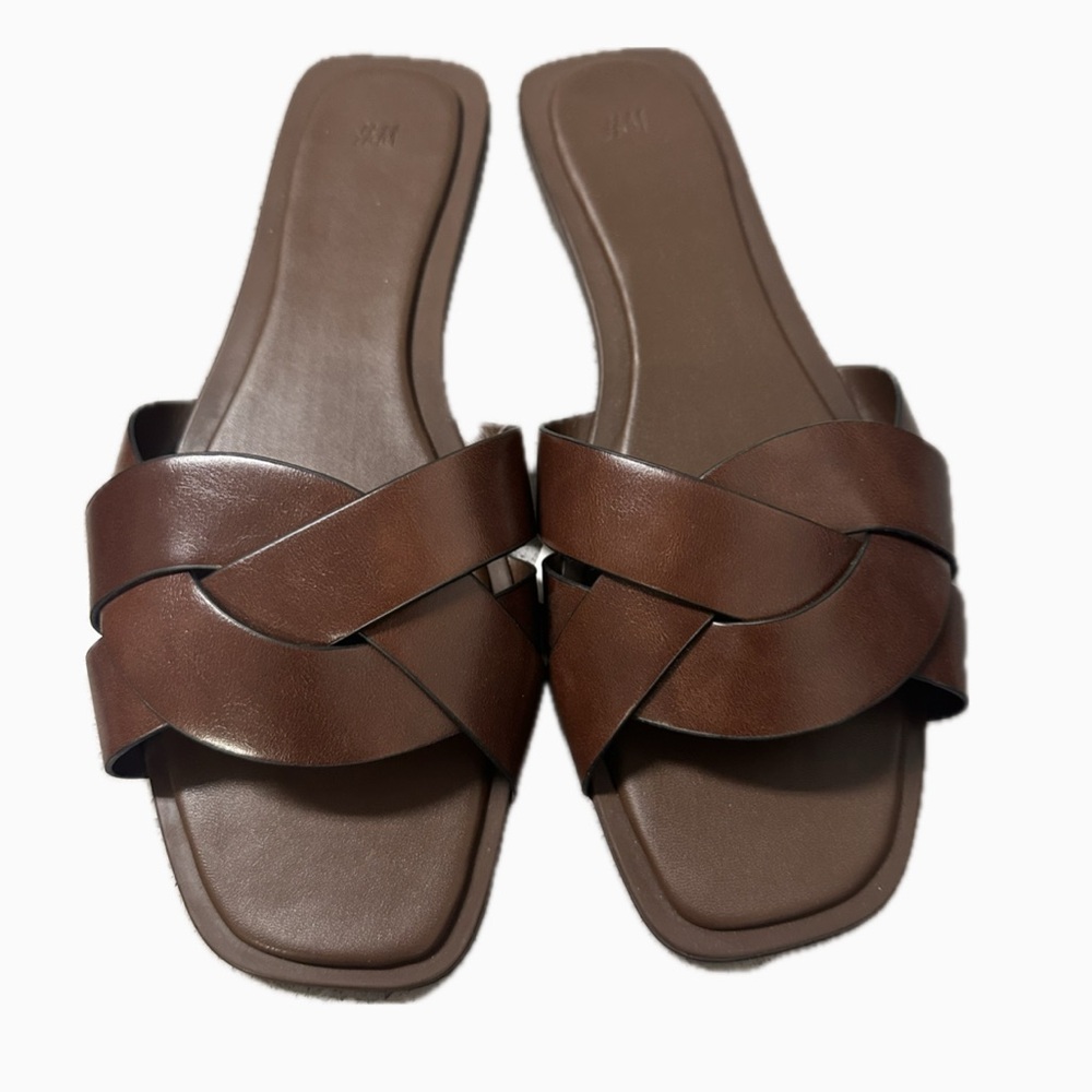 Brown Braided Slide Sandals